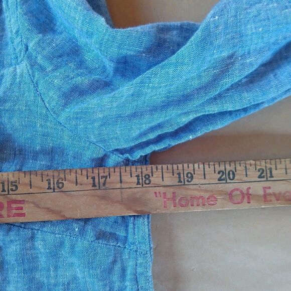 Talbots 100% Linen Roll Tab Long Sleeve Button Shirt Blouse Top Blue Size MP - Picture 9 of 10
